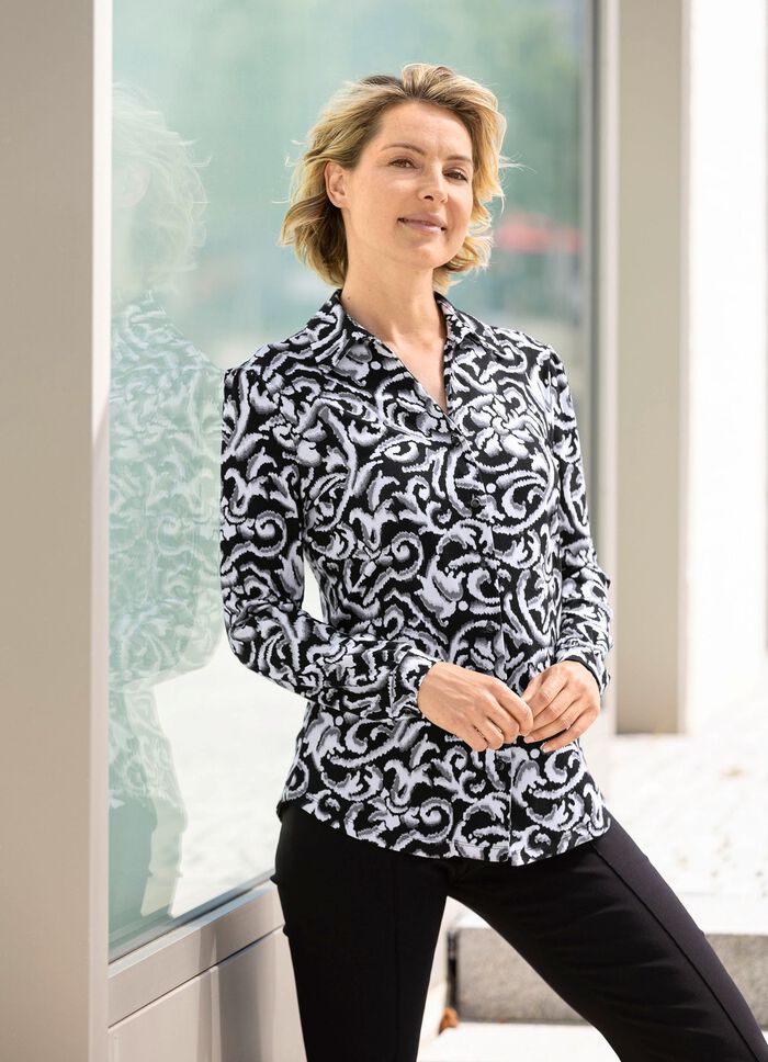 Shirtbluse mit durchgehender Knopfleiste in 2 Farben 