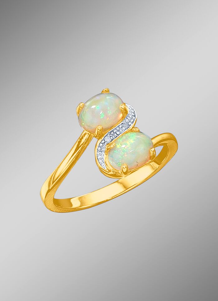 Damenring mit echten Opalen und Diamanten 