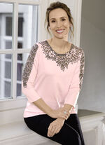 Shirt mit aufwendig bestücktem Tüll in 3 Farben ROSÉ