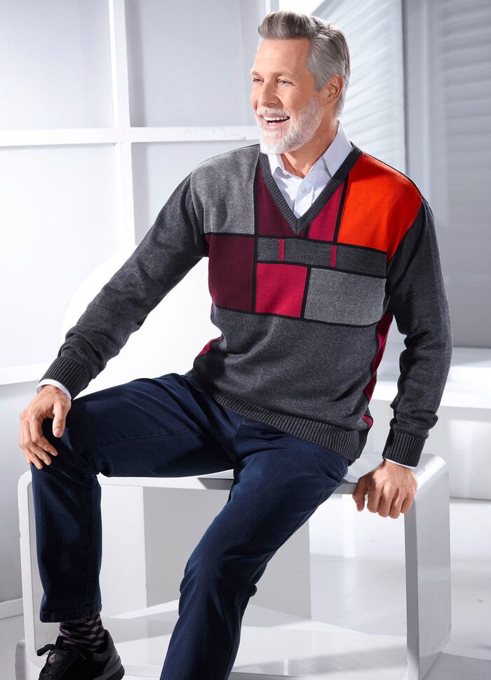 Interessanter V-Pullover mit Grafikmuster 
