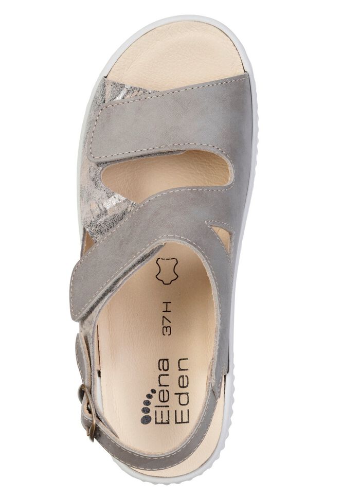 ELENA EDEN, bequeme Damen-Sandalen, Weite H, mit herausnehmbarem Fussbett GRAU-BEIGE
