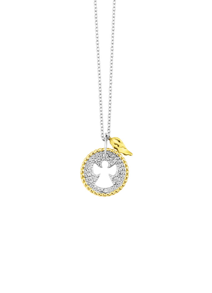 Anhänger Engel in Bicolor mit Diamant und Ankerkette 