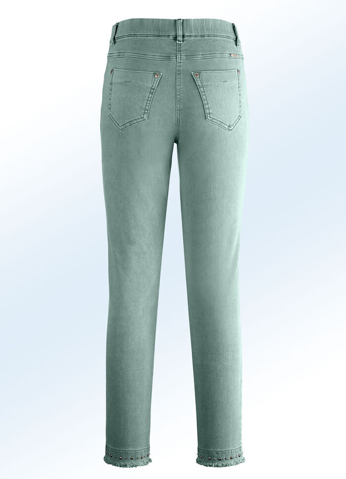 Magic-Jeans mit toller Nietenzier sowie angesagtem Fransensaum JADEGRÜN