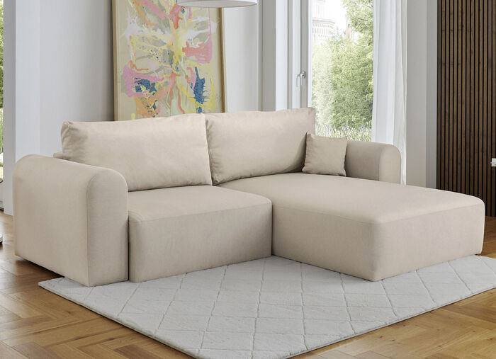 Polsterecke mit Bettfunktion und Dekokissen CREME