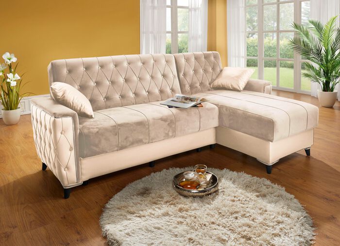 Polstermöbel mit Bettkasten und Liegefunktion CREME