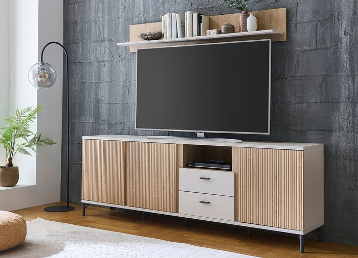 Tolles TV-Longboard mit Wandregal KASCHMIR-EICHE CREMONA