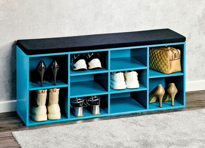 Schuhbank mit Sitzkissen BLAU
