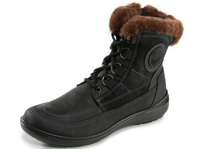 Schn&uuml;r-Booties mit echtem Lammfellfutter SCHWARZ