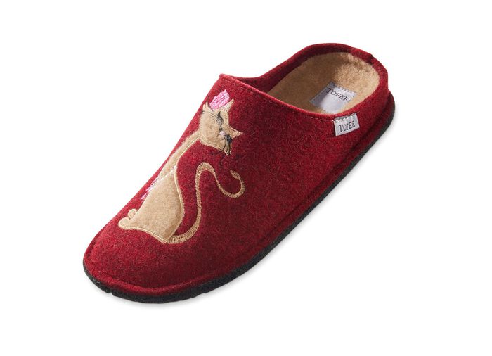 Hausschuh mit farblich abgestimmter Katzen-Applikation 