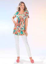 Longshirt mit Faltenlegung am Halsausschnitt in 2 Farben MINT-ORANGE