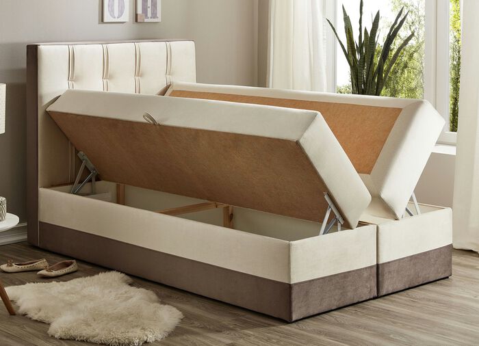 Boxspringbett mit Topper und 2 Bettkästen BEIGE-BRAUN