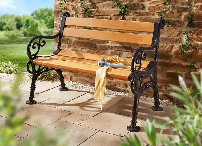 Bequeme 2-Sitzer-Gartenbank in Holzoptik 