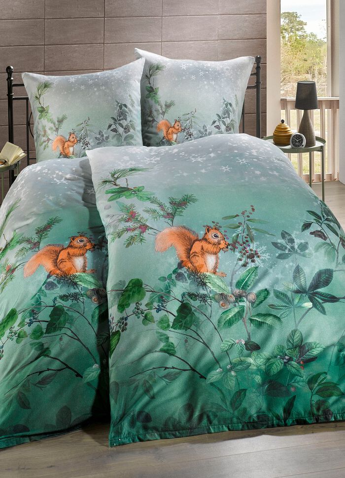 Bettwäsche-Garnitur mit Eichhörnchen-Motiv 