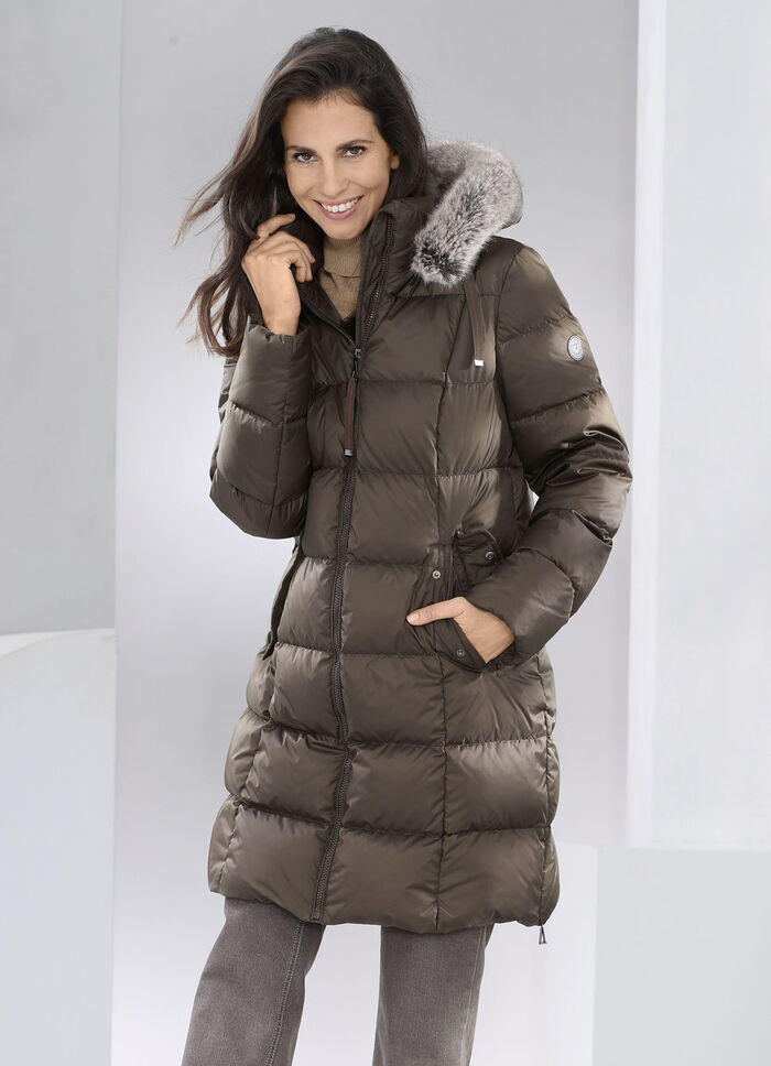 Daunen-Kurzmantel mit abnehmbarer Kapuze 