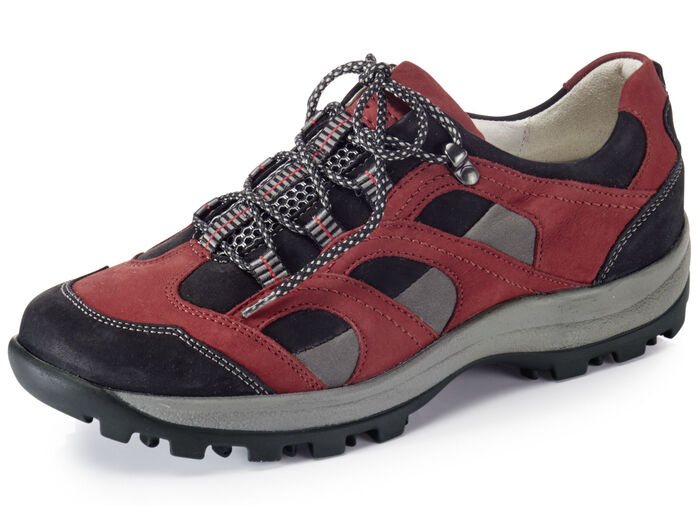 Waldläufer, sportliche Damen-Schnürschuhe, Weite H, mit herausnehmbarem Fussbett GRANATROT-SCHWARZ-GRAU