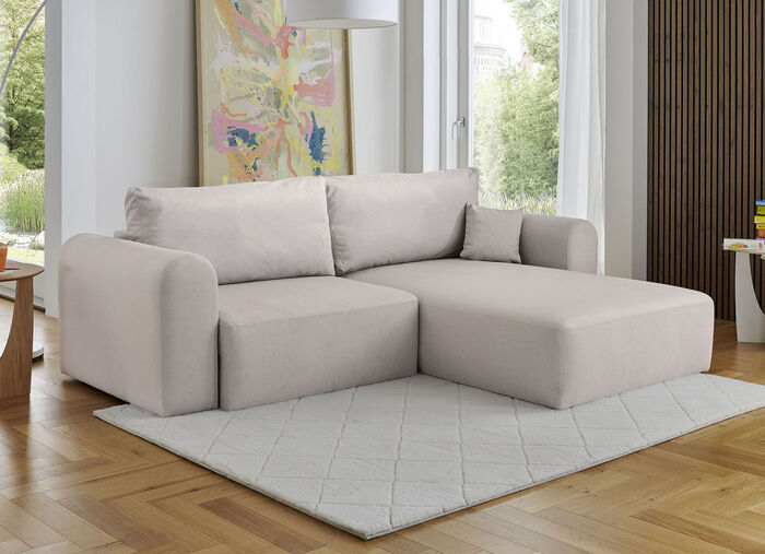 Polsterecke mit Bettfunktion und Dekokissen CREME