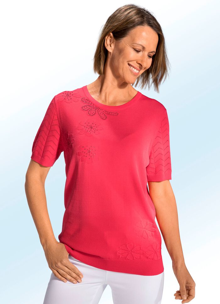 Pulli mit Strukturblumen und Strasszier 