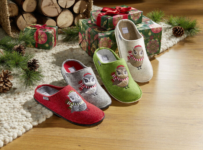 Hausschuh mit Eulen-Applikation ROT
