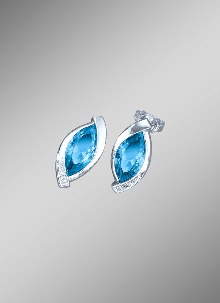 Ohrstecker mit synth. Zirkonia in Weiss und Aquamarinblau 