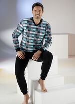 Pyjama mit Karodessin, V-Ausschnitt und Brusttasche 