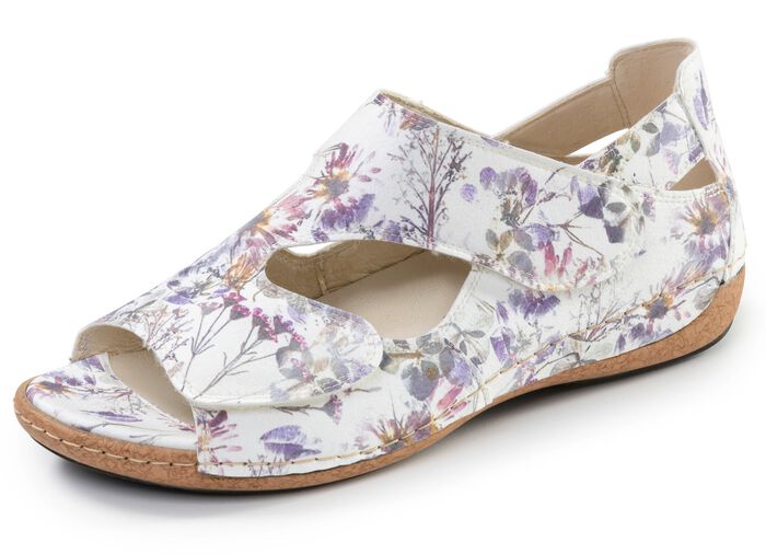 Waldl&auml;ufer, bequeme Damen-Sandalen, Weite H, mit herausnehmbarem Fussbett ECRU-BUNT