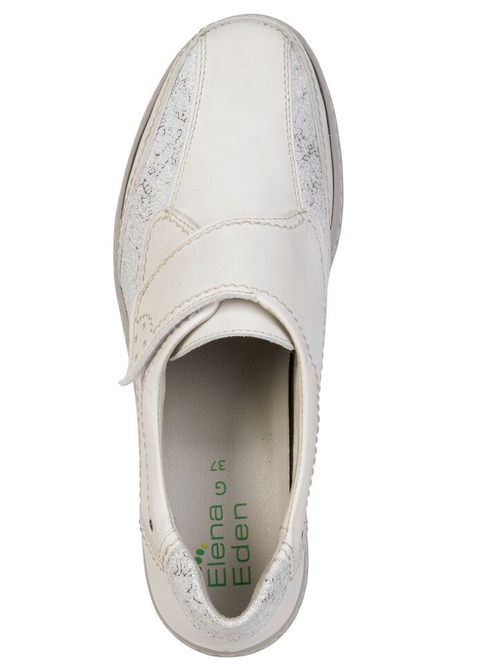 ELENA EDEN, komfortable Damen-Slipper, Weite G, mit herausnehmbarem Fussbett ECRU-SILBER