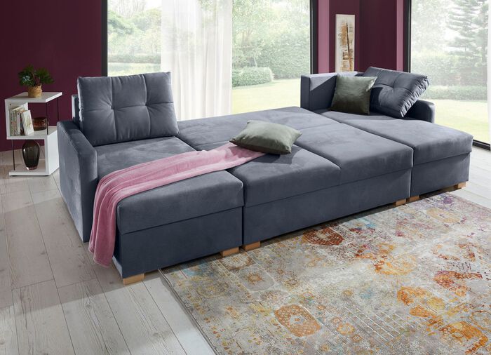Gem&uuml;tliche Wohnlandschaft mit Bettfunktion und 3 Bettk&auml;sten ANTHRAZIT