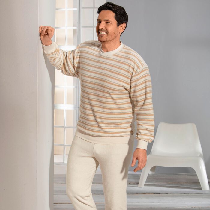 G&ouml;tting Pyjama aus Frottierstretch, V-Ausschnitt und B&uuml;ndchenabschl&uuml;ssen 