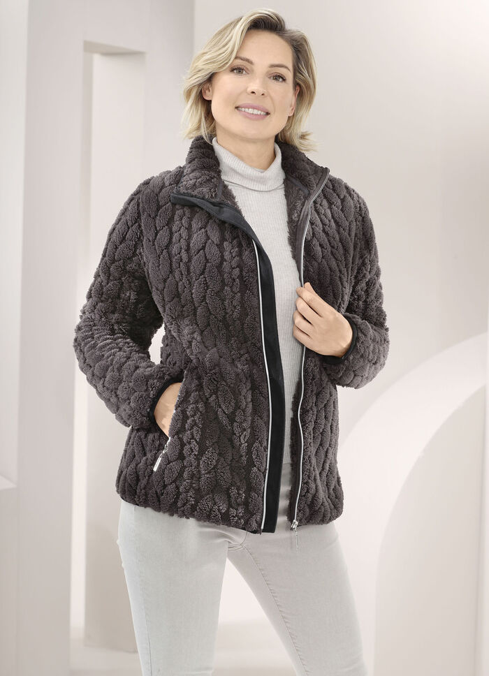 Fleecejacke mit Zopfmuster BRAUN