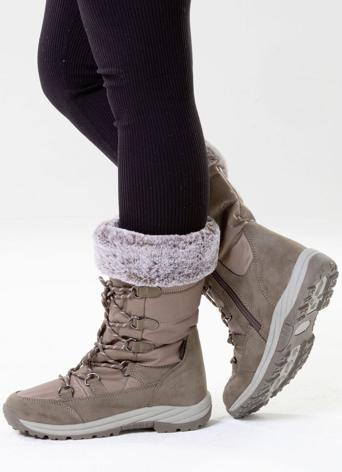 Gefütterte Damen-Stiefel, Winterschuhe, mit Reissverschluss TAUPE