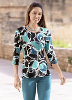 Ausdrucksvolles Shirt mit Allover-Dessin TÜRKIS-SCHWARZ-PETROL