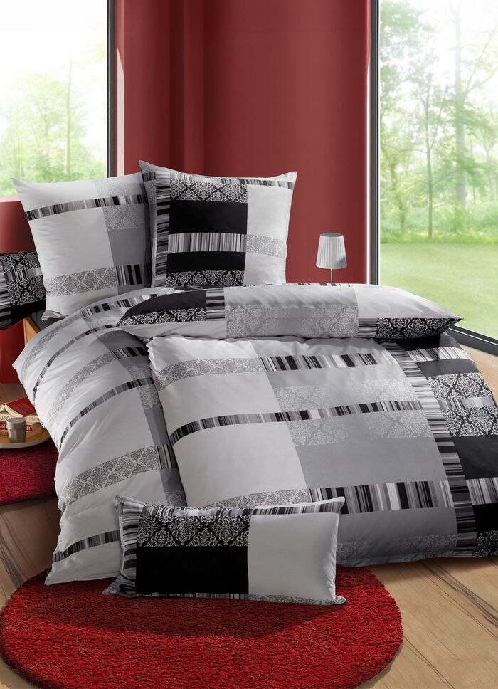 Bettw&auml;sche-Garnitur mit Reissverschluss ANTHRAZIT