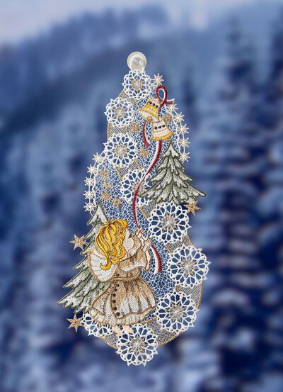 Fensterbild aus echter Plauener Spitze 