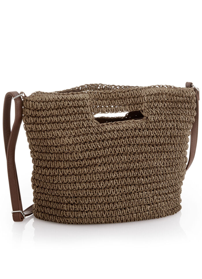 Collezione Alessandro Stroh-Tasche mit Kunstleder-Umhängeriemen BRAUN