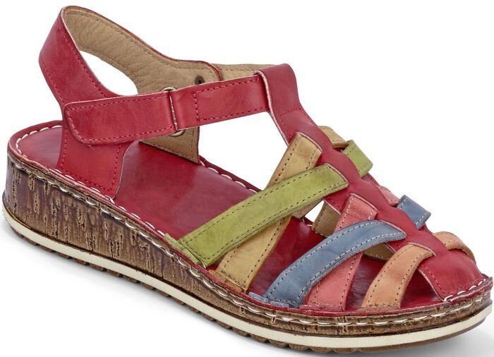 Gemini Riemchen-Sandalette mit dezenter Knitter-Struktur ROT-BUNT