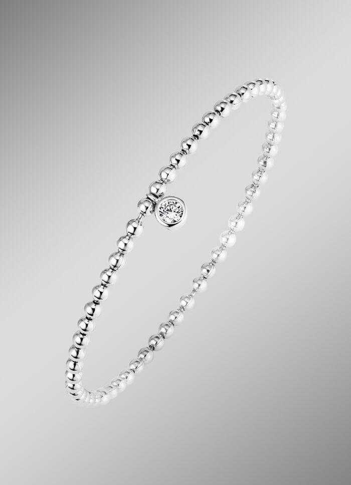 Kugelketten-Armband aus Silber 925/- fein mit 1 synth. Zirkonia 