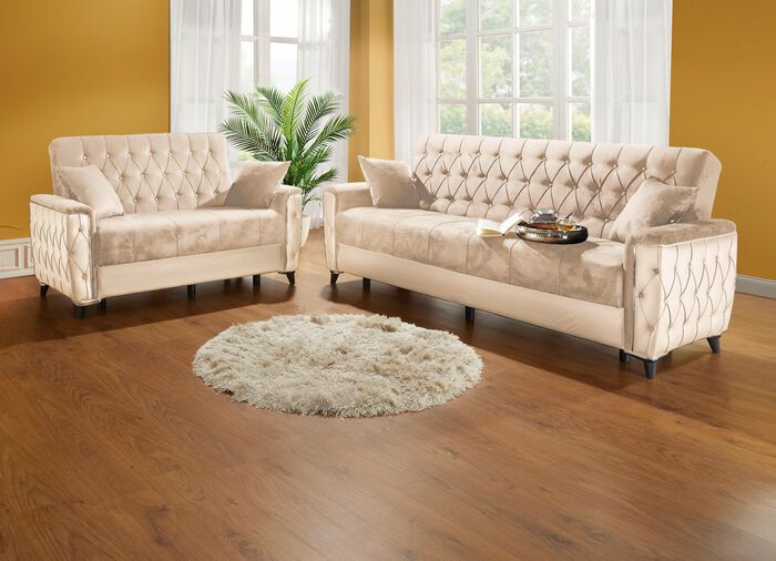 Polstermöbel mit Bettkasten und Liegefunktion CREME