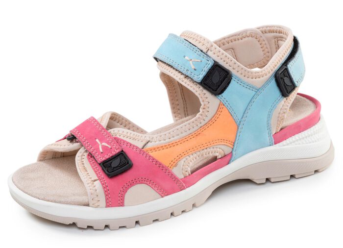 Waldl&auml;ufer, bequeme Damen-Sandalen, Weite H, mit herausnehmbarem Fussbett PINK-ORANGE-BLAU