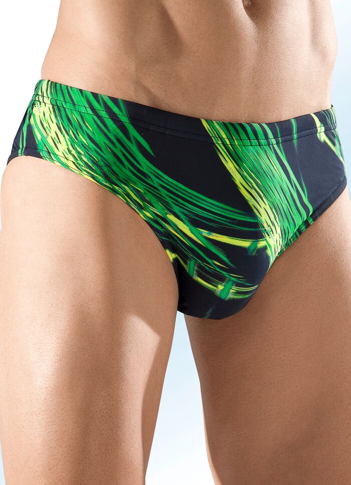 Badehose in Slipform mit buntem Druckdessin SCHWARZ-GRÜN-GELB