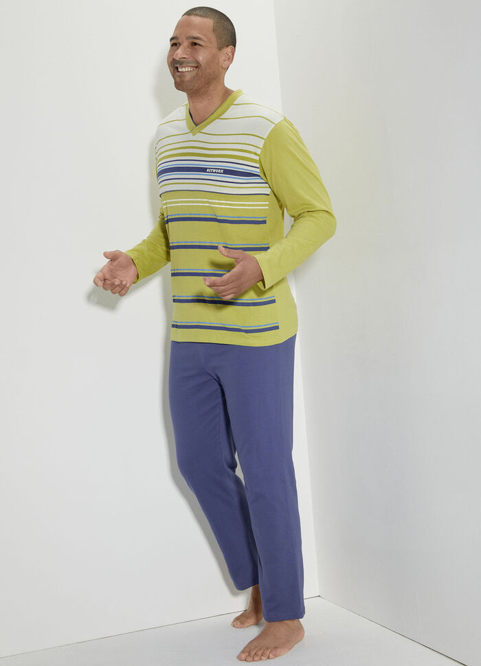 Pyjama mit V-Ausschnitt und Ringeldessin vorne 