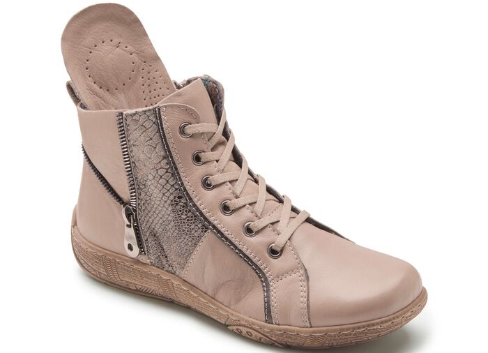 Andrea Conti Schn&uuml;r-Bootie mit reptilgepr&auml;gtem Einsatz und Zier-Reissverschluss TAUPE