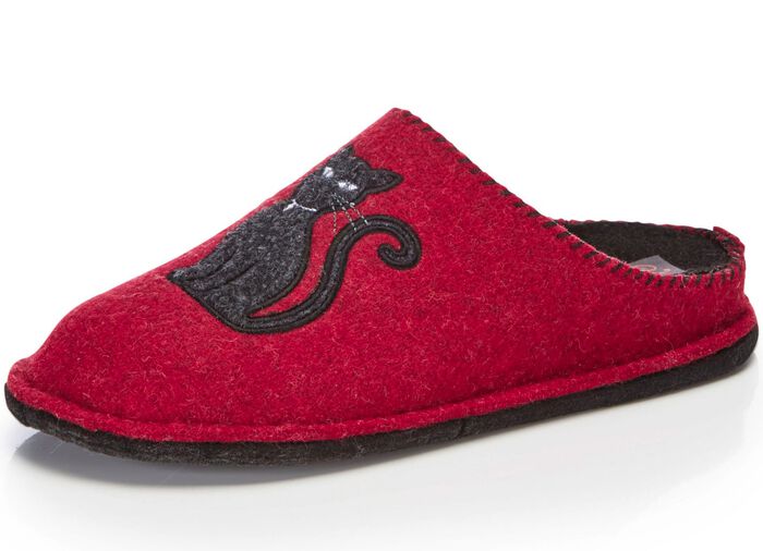 Klassiche Damen-Hausschuhe, Weite H, mit niedlicher Katzen-Applikation ROT