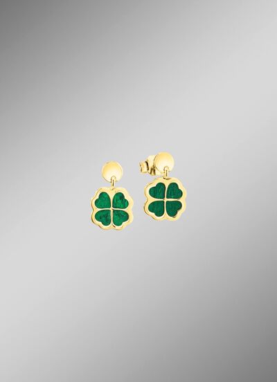 Kleeblatt-Ohrstecker mit echt Malachit 