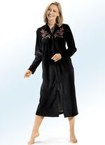 Hausmantel mit Stickerei- und Strasssteinzier SCHWARZ