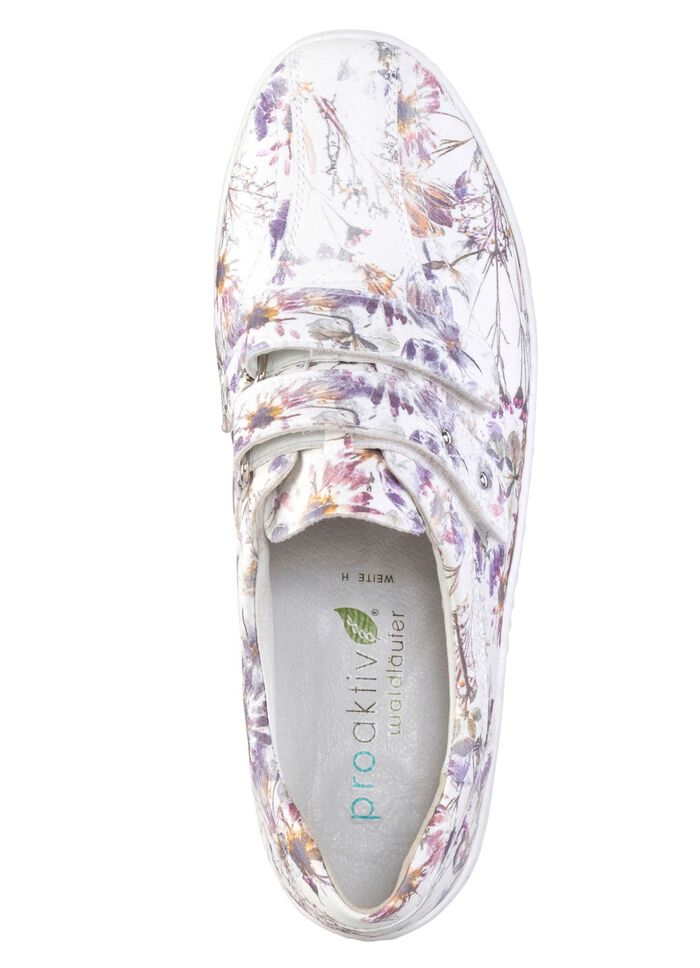 Waldl&auml;ufer, bequeme Damen-Slipper, Weite H, mit herausnehmbarem Fussbett WEISS-BUNT