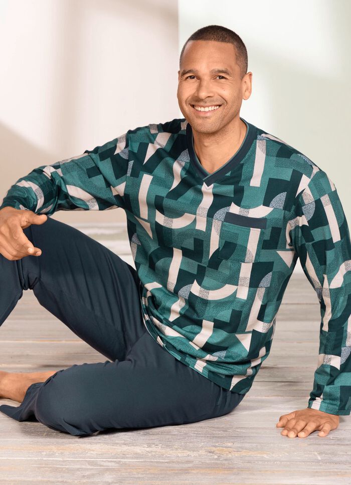 Pyjama mit V-Ausschnitt und Brusttasche 