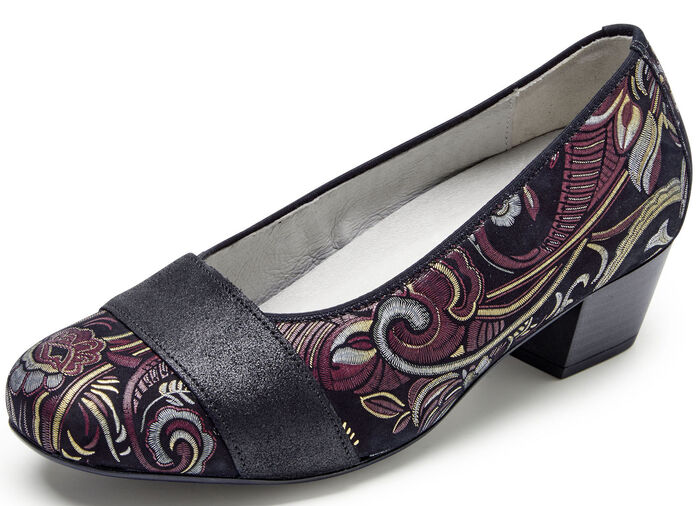 Waldläufer, bequeme Damen-Pumps, Weite K, mit herausnehmbarem Fussbett SCHWARZ-BUNT