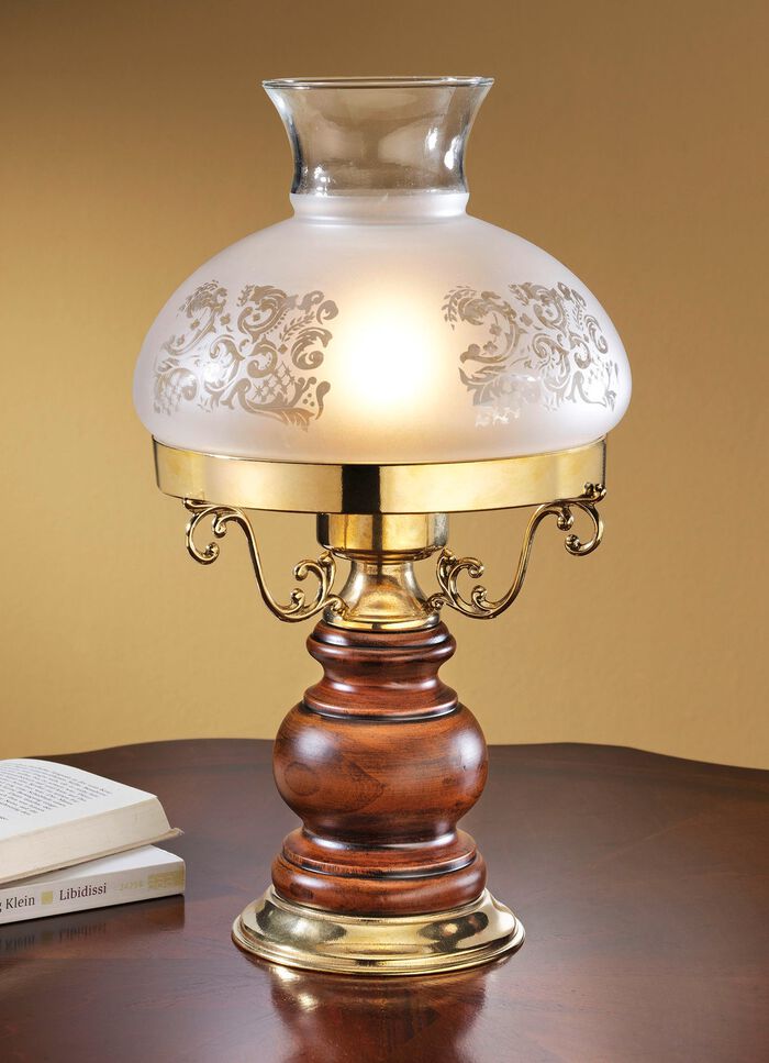 Tischlampe aus massivem Messing mit Fuss aus massivem Erlenholz NUSSBAUM