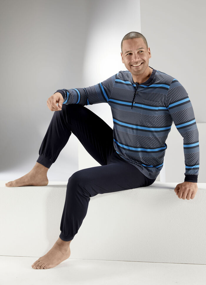 Pyjama mit Knopfleiste, Brusttasche sowie &Auml;rmel- und Beinb&uuml;ndchen 