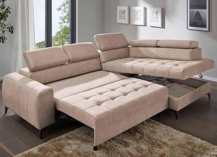 Moderne Polsterecke mit Bettfunktion CREME